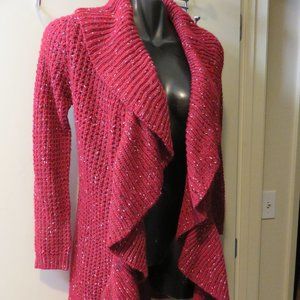 SIONI LONG CARDIGAN WITH RUFFLE * PETITE MEDIUM *